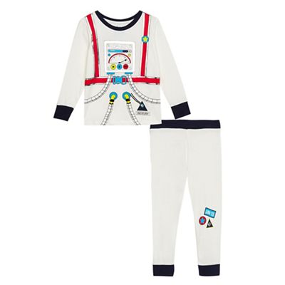 bluezoo Boys' white astronaut print top and bottoms set